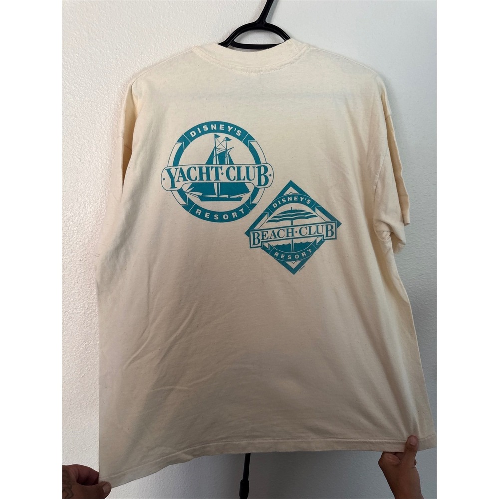 Vintage 1994 Disney Yacht & Beach Club Resort Shirt Hanes Beefy-T XL Cream Teal
